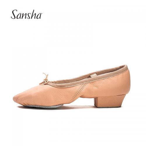 Sansha 法国三沙正品芭蕾舞教师鞋猪皮面进口皮底软底中跟练功鞋