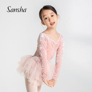 sansha 三沙芭蕾舞蓬蓬裙 儿童舞蹈服秋冬钻石绒长袖练功裙开裆