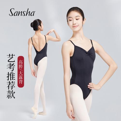 sansha 三沙艺考体服女 芭蕾舞吊带练功服V领高胯大背舞蹈服考级