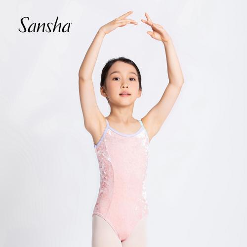 sansha 三沙儿童吊带舞蹈服 芭蕾舞练功服钻石绒连体服开裆形体服