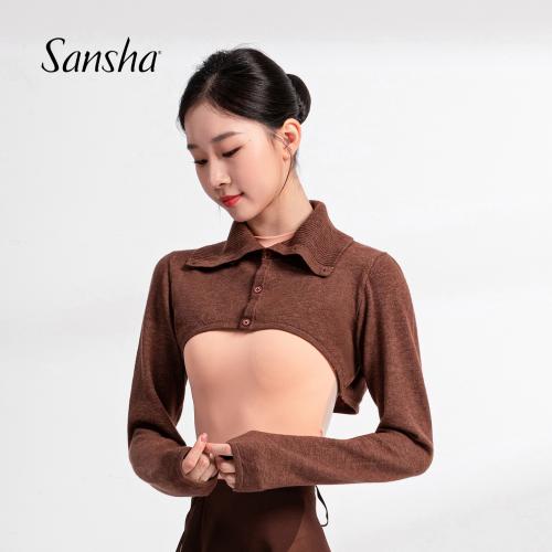 sansha 三沙舞蹈保暖外套女 芭蕾舞练功披肩高领长袖针织衫上衣