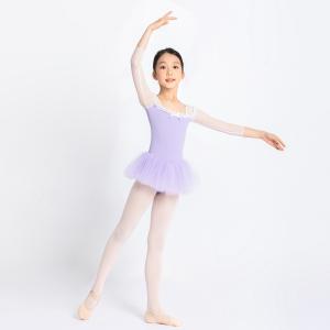 sansha三沙儿童舞蹈裙 开裆连体芭蕾舞练功蓬蓬裙网纱7分袖表演裙