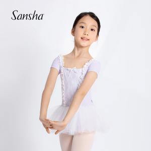 Sansha 三沙舞蹈服儿童女 短袖蓬蓬裙芭蕾舞连体裙表演练功裙开裆