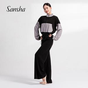 Sansha 三沙舞蹈外套短上衣女 长袖长裤芭蕾舞双面绒热身运动套装
